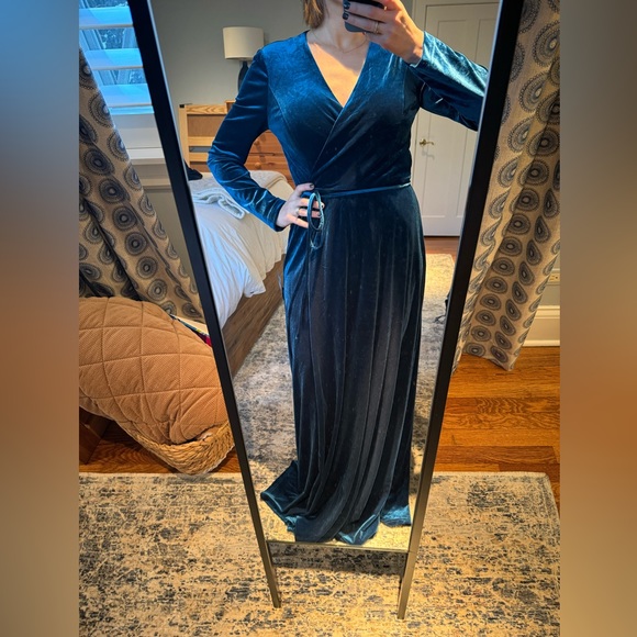 Lulu’s Jacinda Teal Blue Velvet Wrap Maxi Dress - Picture 6 of 6